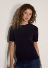 Scallop Knitted T-Shirt, Navy, large