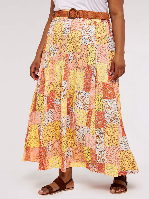 Ditsy Fusion Crinkle Skirt, Orange, large