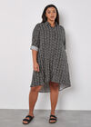 Chevron High-Low Shirt Mini Dress, Black, large