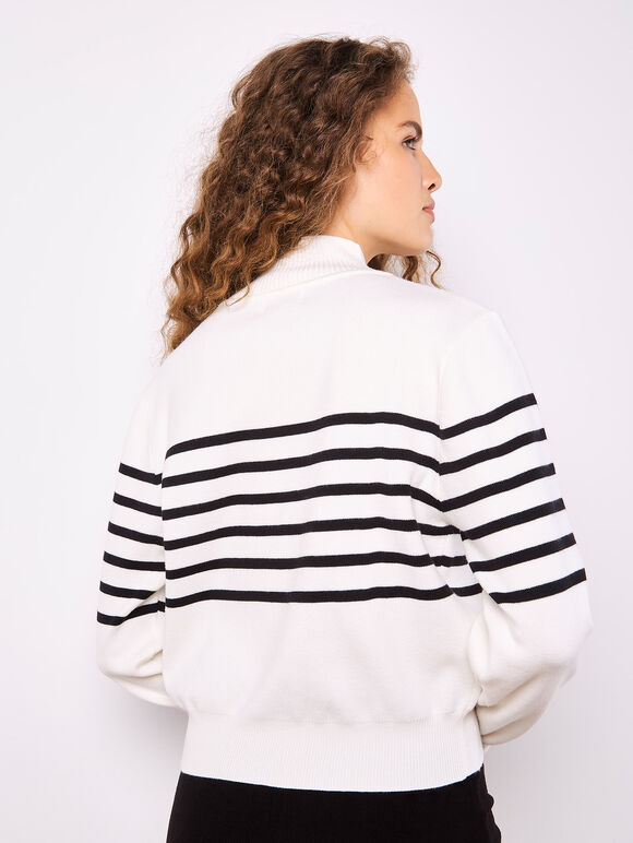 Mock Neck Stripe Jumper, White, large