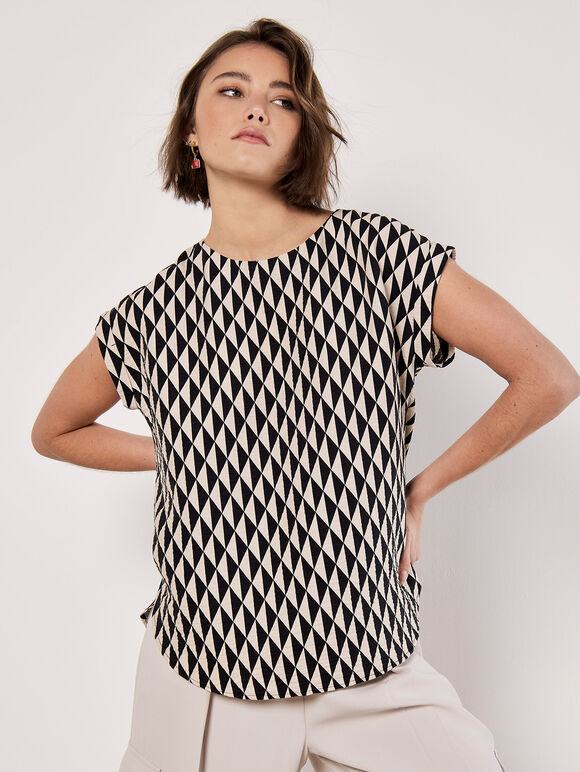 Geo Triangles Woven T-Shirt, Black, large