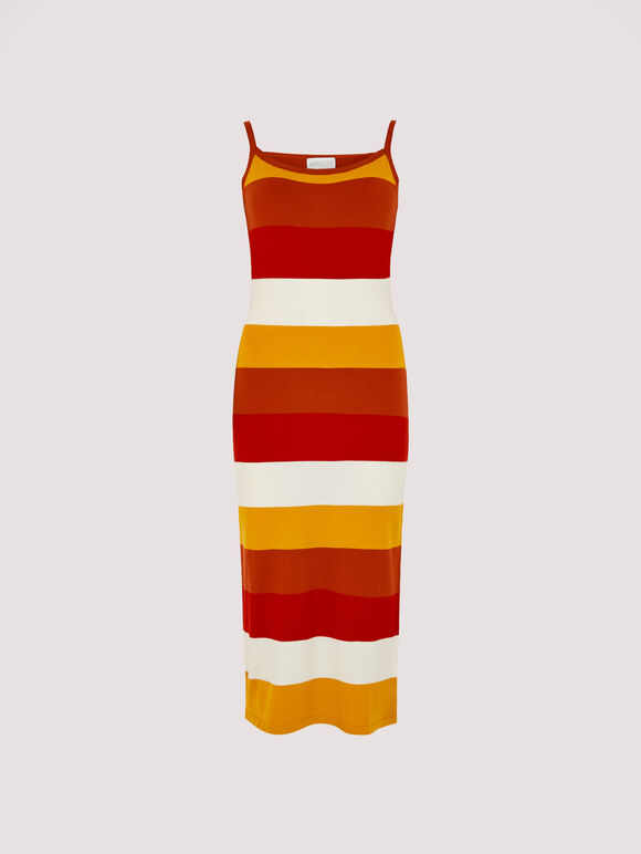 Striped Bodycon Midi Dress, Orange, large