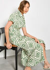 Geo Print Shirt Midi Dress, Green, large