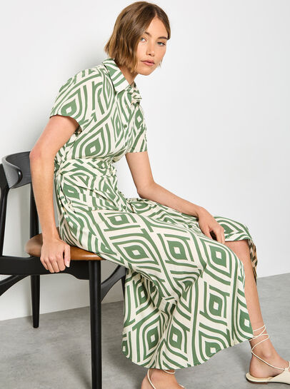 Geometric Print Shirt Midi-dress