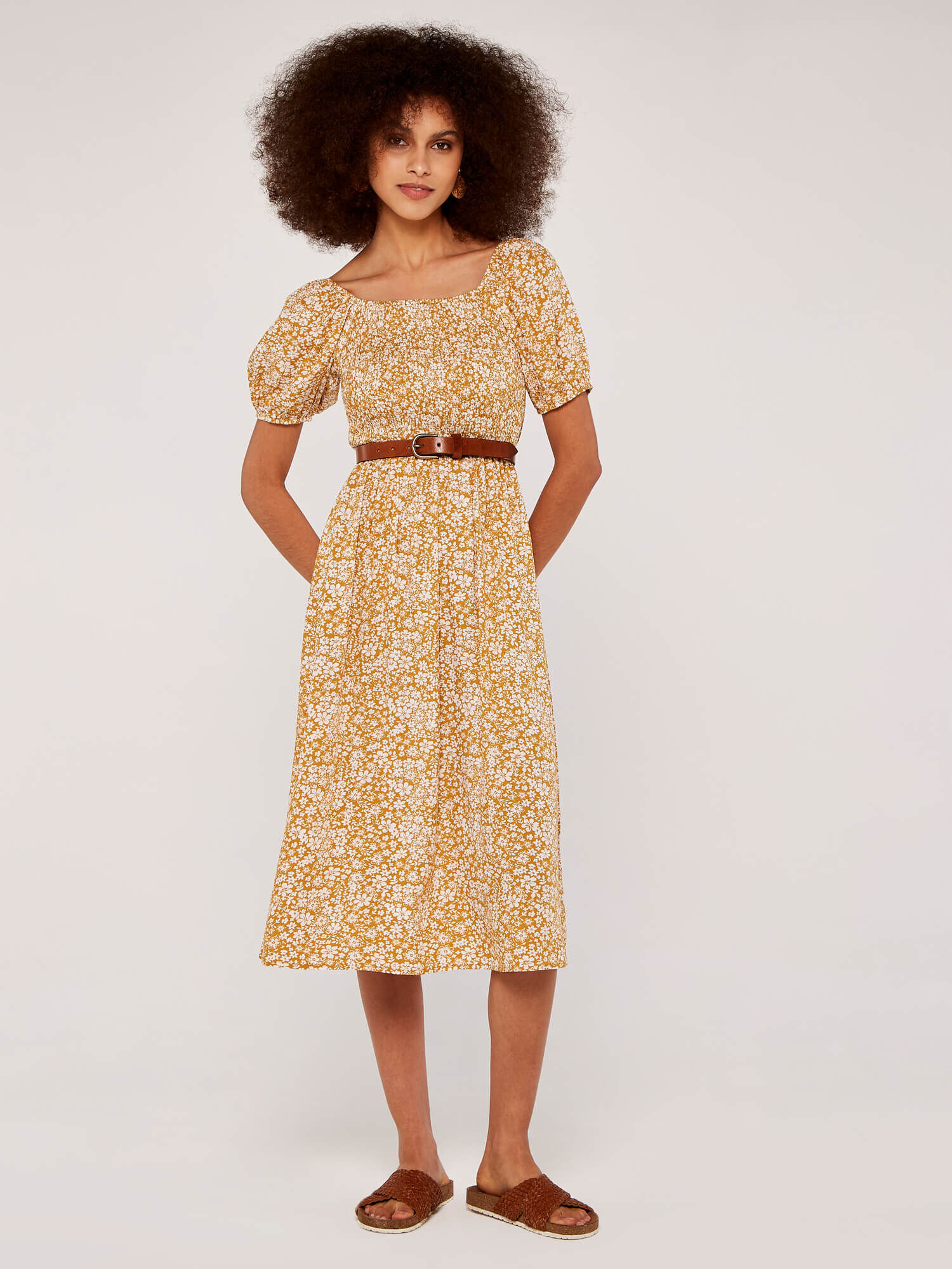 Ditsy Puff Sleeve Midi Dress | Apricot UK