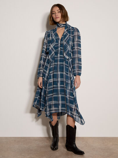 Check Crepe Midi Dress