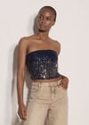 Fringe Sequin Bandeau Crop Top, Navy, large