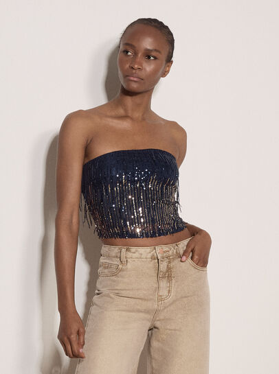 Fringe Sequin Bandeau Crop Top