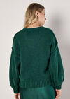 Applique Flower Chunky Knit Jumper, Green, large