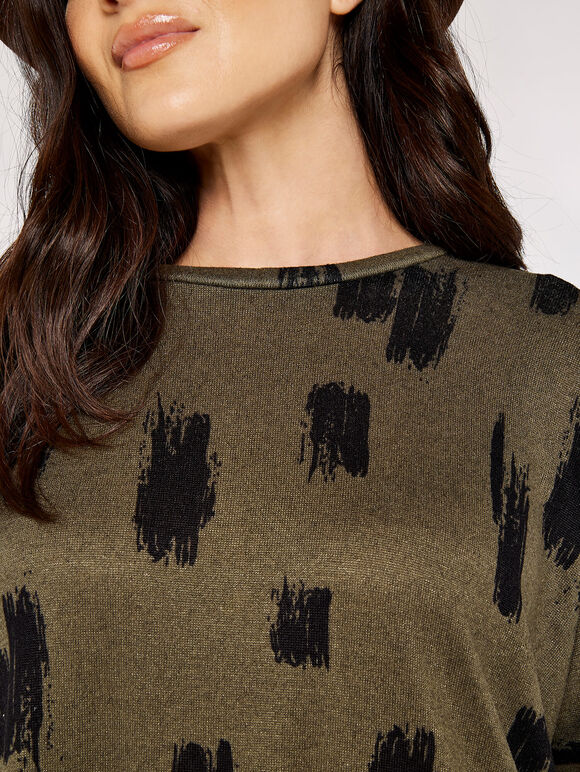Curve Brushstroke hem Top, Khaki, large