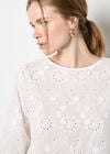 Flower Bell Sleeve Top, White, large