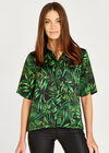 Chemise carrée en crêpe à feuilles tropicales, noir, grand