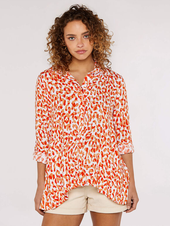 Cheetah High Low Shirt, Coral, large