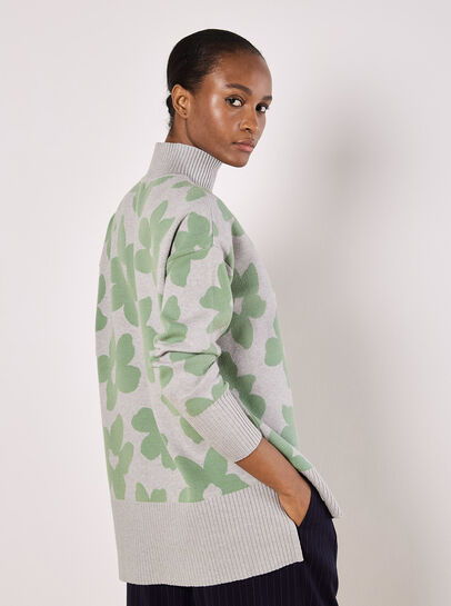 Flower Oversized Mock Neck Jumper