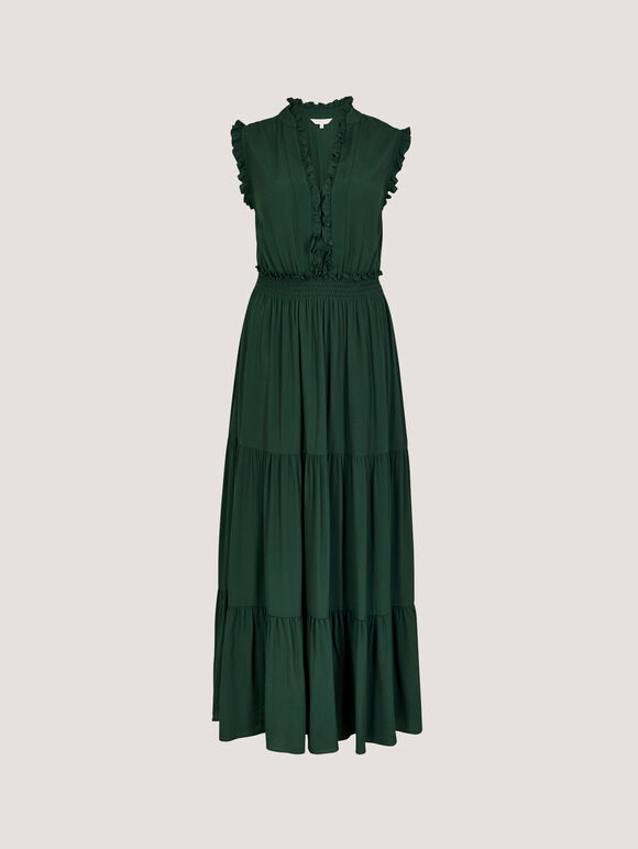 V-Neck Ruffle Tiered Maxi Dress, Green, large
