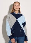 Argyle Diamond Colour Block Jumper, Navy, large