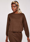 Vertical Rib Slash Neck Jumper, Brown, large