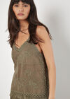 Floral Embroidery Crochet Cotton Top, Khaki, large