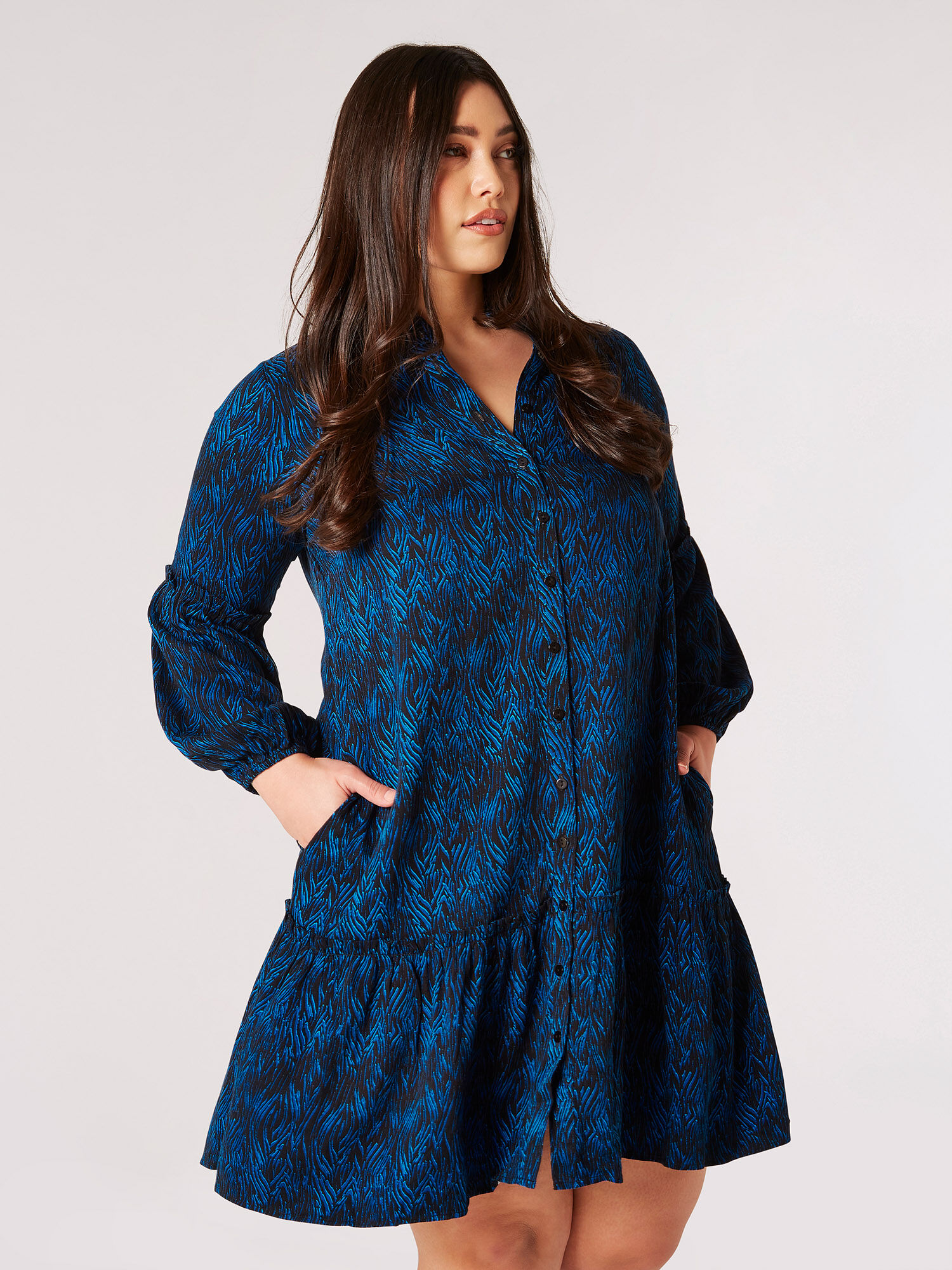 Curve Zebra Tiered Shirt Dress Apricot Clothing