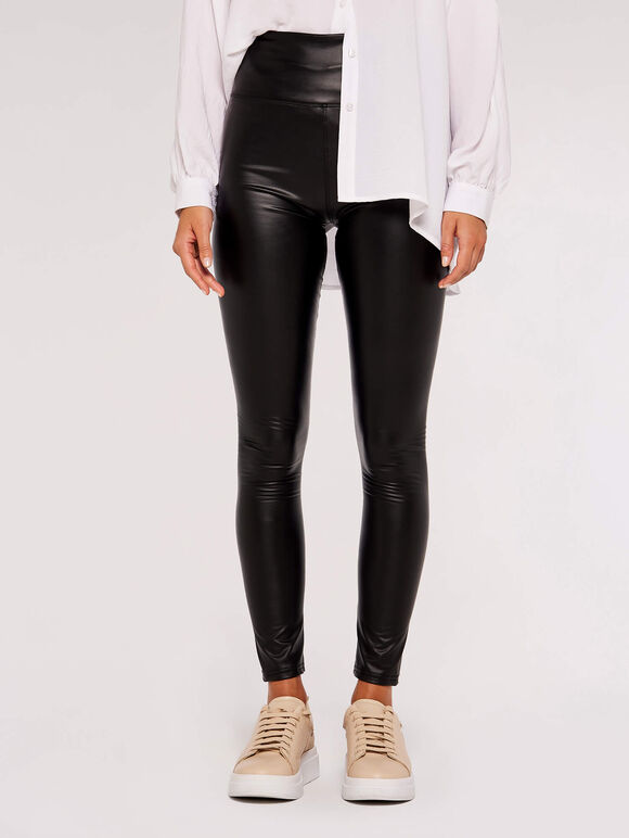 Leather Look Leggings, Black, large