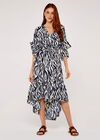 Zebra Print Dip Hem Dress, Navy, large