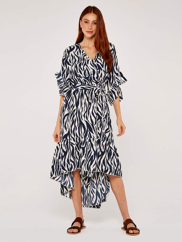 Zebra Print Dip Hem Dress, Navy, large