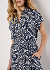Leaf Print Shirt Midi Dress, Navy, large