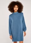 Mock Neck Sweater Dress, Blue, large
