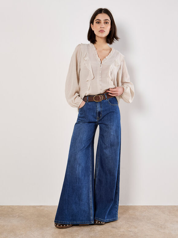 Lightweight Ruffle Blouse, Stone, large