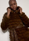 Faux Fur Panel Belted Coat, Brown, large