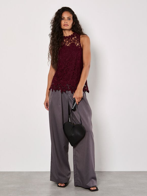 Guipure Floral Lace Top, Burgundy, large