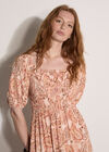 Paisley Print Milkmaid Midi Dress, Peach, large