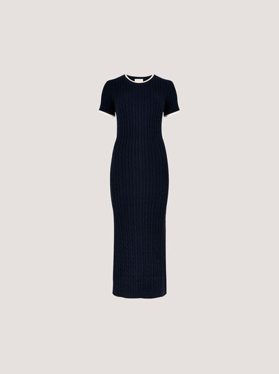 Cable Knit Contrast Trim Midi Dress