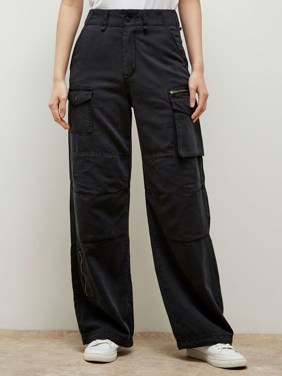 Cargo-Jeans mit weitem Bein, Schwarz, Größe L