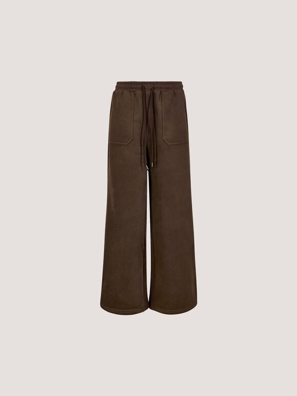 Wide-Leg Jersey Joggers, Brown, large