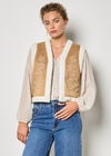 Floral Suede Teddy Borg Gilet, Brown, large