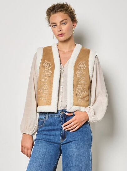 Floral Suede Teddy Borg Gilet