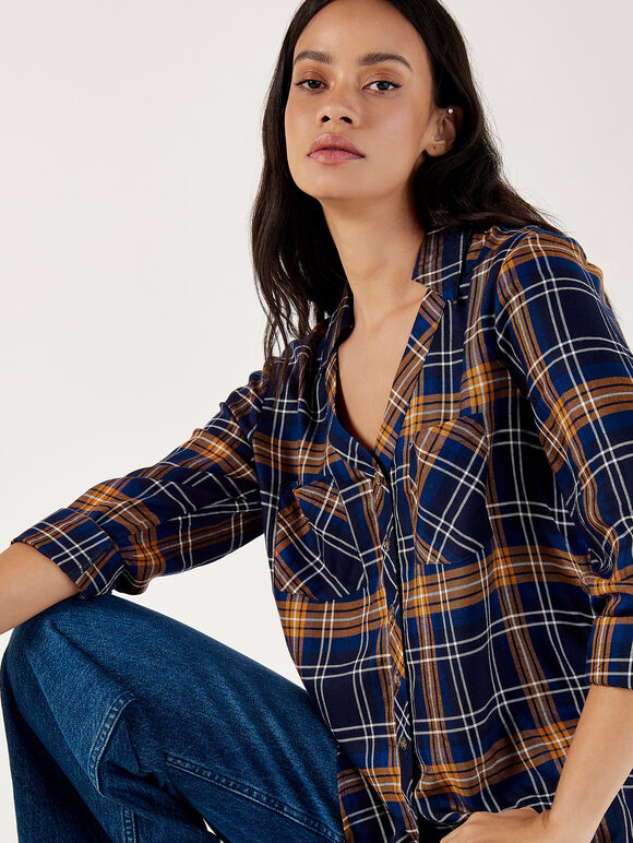 Classic Check Shirt, Navy, large