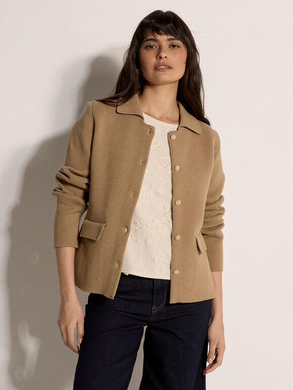 Cotton Knitted Jacket, Stone, large