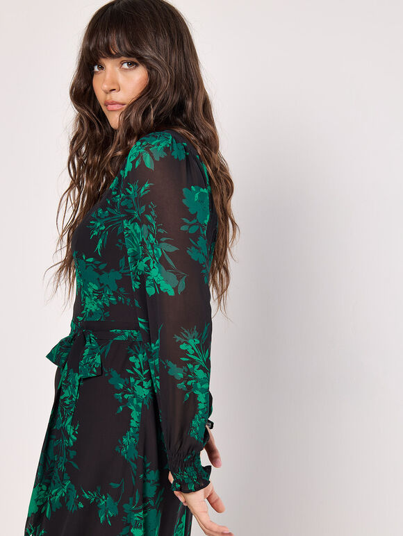 Silhouette Floral Chiffon Midaxi Dress, Green, large