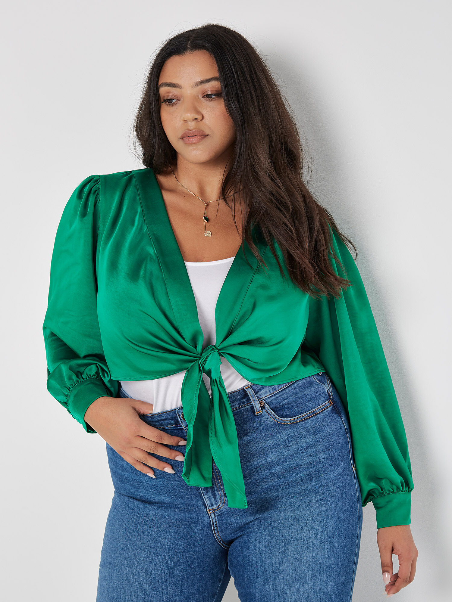 Satin tie front top outlet