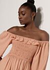 Smocked Bardot Maxi Dress, Peach, large