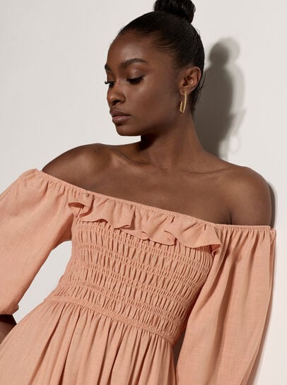 Smocked Bardot Maxi Dress