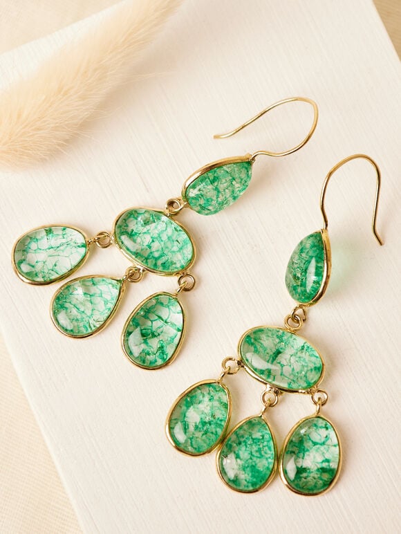 Boucles d'oreilles lustre en pierre verte, vert, grand