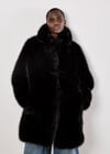 Faux Fur Longline Coat, Black, large