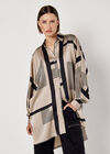 Graphic Squares Oversized Satin Shirt, Brown, large