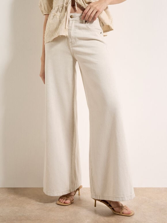 Zana Wide-Leg Jeans, Stone, large