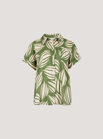 Linen Blend Shell Print Shirt