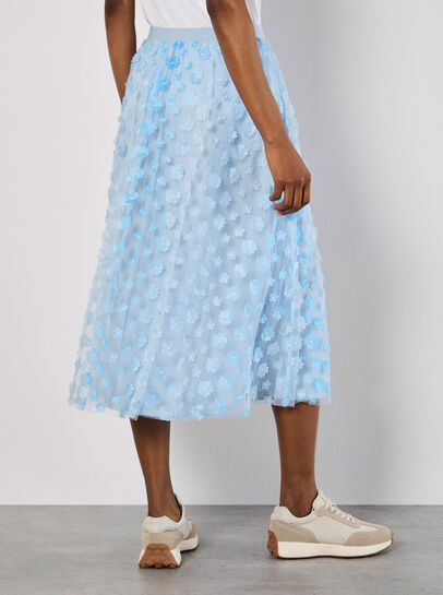 Applique Flowers Tulle Midi Skirt