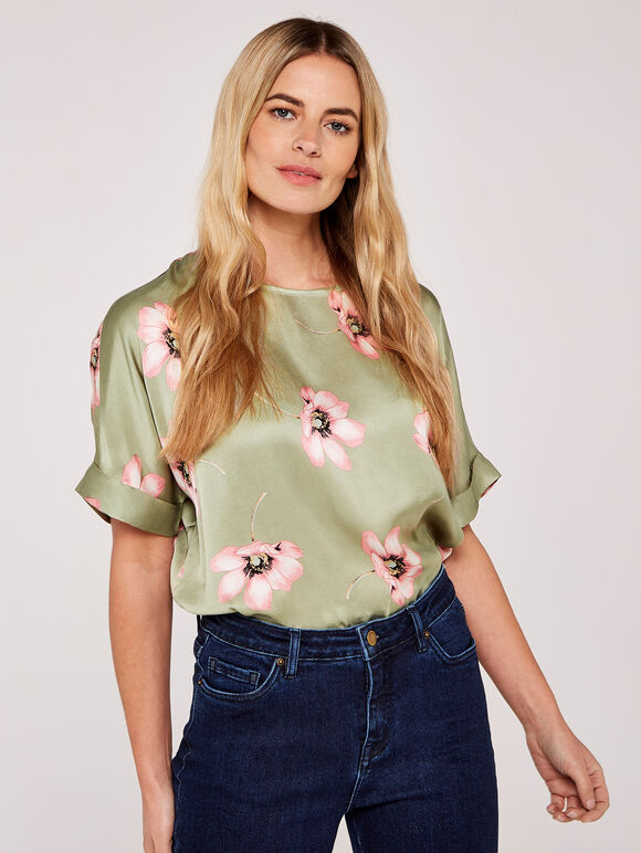 Large Flower Kimono Sleeve Top, Mint, large